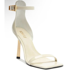Women's Schutz Beige Patent Leather Square Toe Heels Size 8.5 Ciara